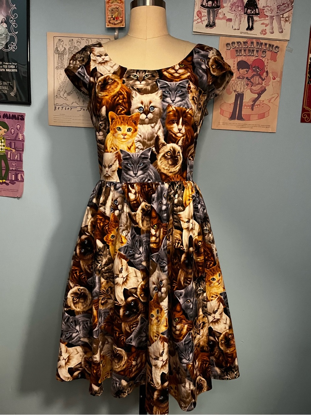 Retrolicious Cotton Cat Lady Dress *Pockets!* Medium Modcloth